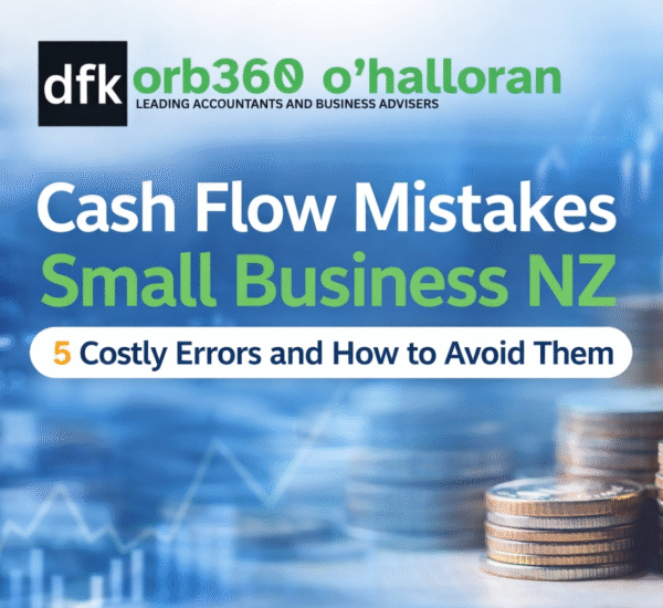 cash flow mistakes small business NZ banner showing common business cash flow problems and tips from DFK ORB360