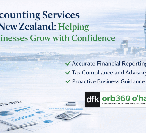 accounting services in New Zealand banner by DFK ORB360 showing financial reporting, tax advisory, and business guidance