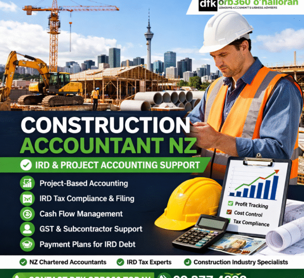 Construction accountant NZ providing IRD tax help, project accounting and GST support for builders and contractors by DFK Orb360 in Auckland