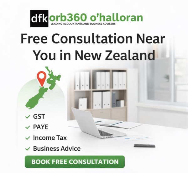 Free consultation accountant in New Zealand offering GST PAYE income tax and business advisory services by DFK Orb360