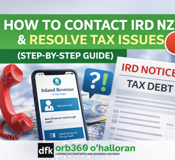 How to contact IRD NZ and resolve tax issues step by step guide with Inland Revenue support by DFK Orb360 O'Halloran Chartered Accountants