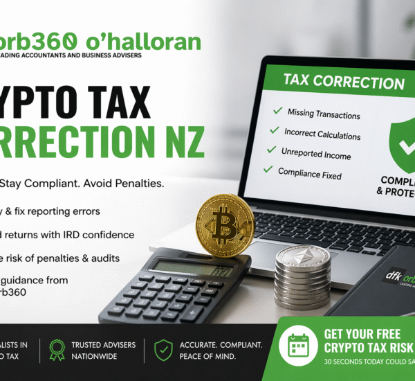 Crypto tax correction NZ guide by DFK Orb360 showing how to fix crypto tax errors and avoid IRD penalties