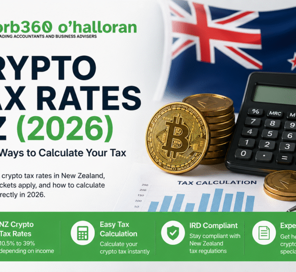 Crypto tax rates NZ calculator showing income tax brackets and crypto tax calculation in New Zealand by DFK Orb 360