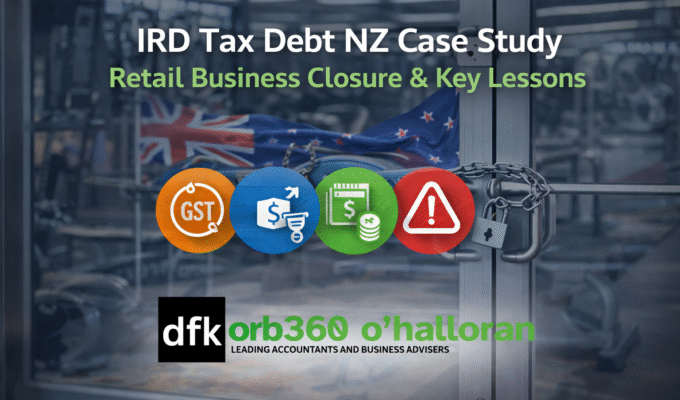 IRD tax debt NZ case study showing retail business closure due to GST and tax issues – DFK Orb360