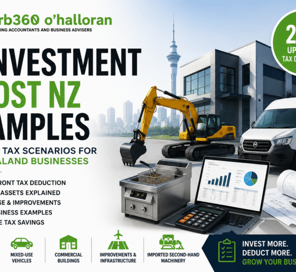 Investment Boost NZ examples showing business tax deductions for machinery vehicles commercial buildings and mixed-use assets in New Zealand