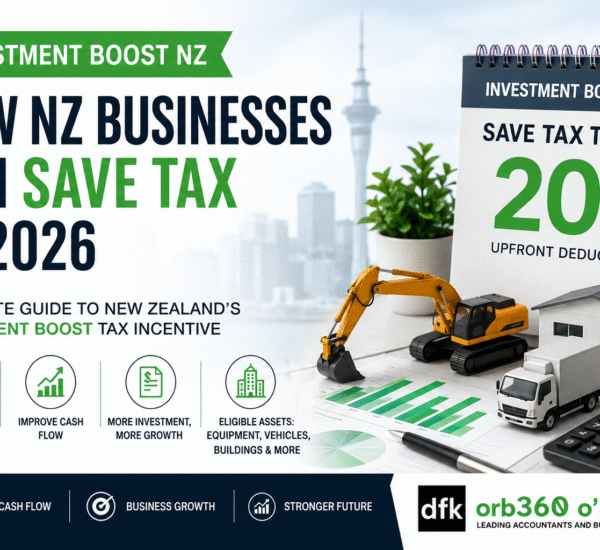 Investment Boost NZ tax incentive guide showing 20 percent upfront tax deduction for New Zealand businesses in 2026