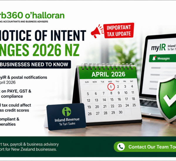 IRD Notice of Intent Changes 2026 NZ featured image showing myIR notifications, unpaid tax updates, PAYE and GST compliance for New Zealand businesses.