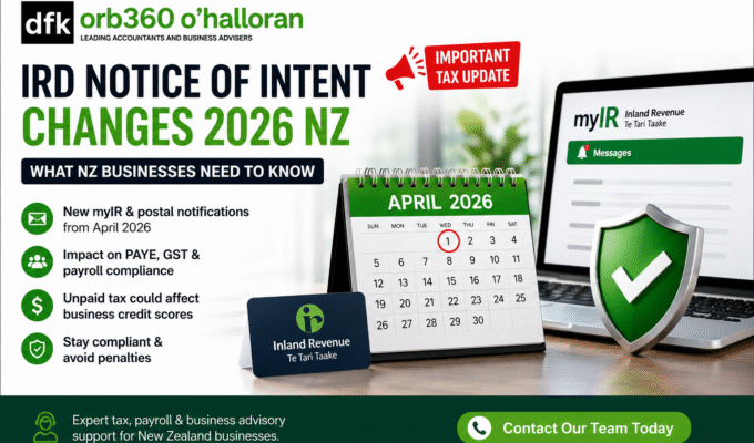 IRD Notice of Intent Changes 2026 NZ featured image showing myIR notifications, unpaid tax updates, PAYE and GST compliance for New Zealand businesses.
