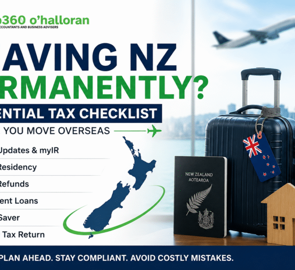 Leaving NZ Permanently Tax Checklist guide covering IRD updates, tax residency, refunds, KiwiSaver, and overseas tax obligations
