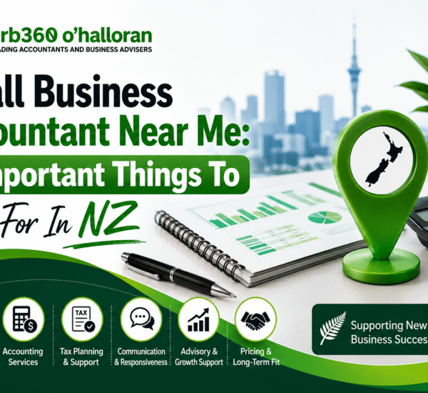 Small Business Accountant Near Me feature image highlighting 7 important things to look for in NZ including accounting services, tax support, advisory and business growth by DFK Orb360.