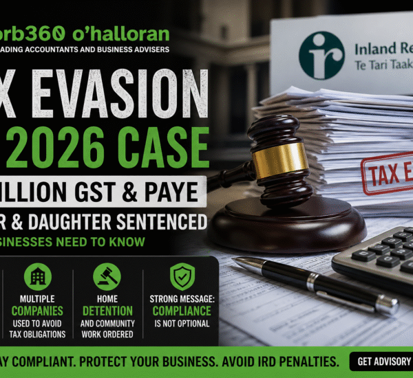 Tax evasion NZ 2026 case showing $2M GST and PAYE non-compliance with IRD enforcement and DFK Orb360 advisory context