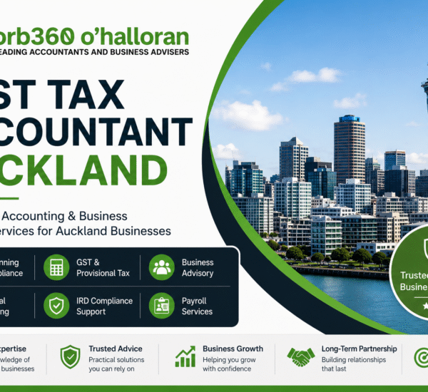 Best Tax Accountant Auckland feature image for DFK Orb360 O'Halloran showcasing tax planning, GST, provisional tax, audit, and business advisory services in Auckland New Zealand.