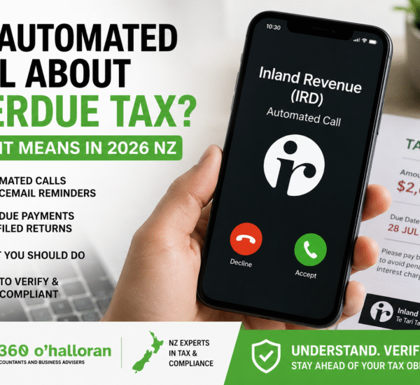 IRD automated call about overdue tax in New Zealand 2026 showing Inland Revenue phone reminder and tax notice
