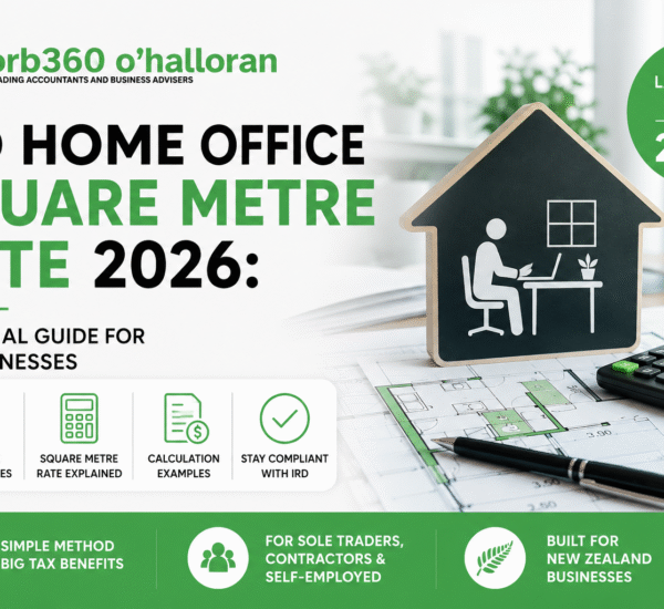 IRD Home Office Square Metre Rate 2026 guide showing home office tax deduction calculations for New Zealand businesses and self-employed professionals.