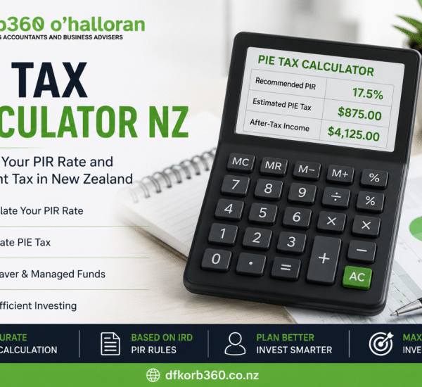 PIE Tax Calculator NZ by DFK Orb360 showing PIR rate calculations, estimated PIE tax, KiwiSaver taxation, and investment tax planning for New Zealand investors.