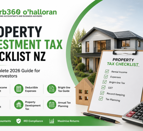 Property Investment Tax Checklist NZ – DFK Orb360 guide for property investors covering rental property tax, Bright-line tax, GST, deductible expenses and IRD compliance in New Zealand.