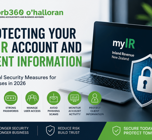Protecting your myIR account and client information with cybersecurity best practices, two-step verification, phishing protection, and secure business tax management in New Zealand.