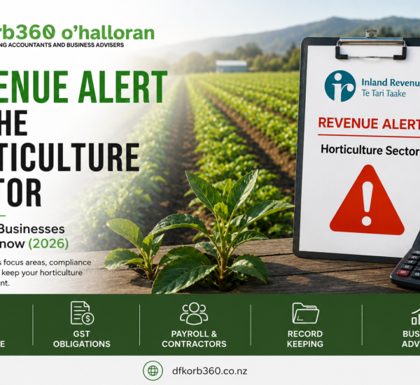 Revenue Alert on the Horticulture Sector explaining IRD tax compliance requirements for New Zealand horticulture businesses by DFK Orb360.