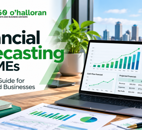 Financial forecasting for SMEs in New Zealand, featuring DFK Orb360 branding, cash flow projections, revenue charts and business financial planning.